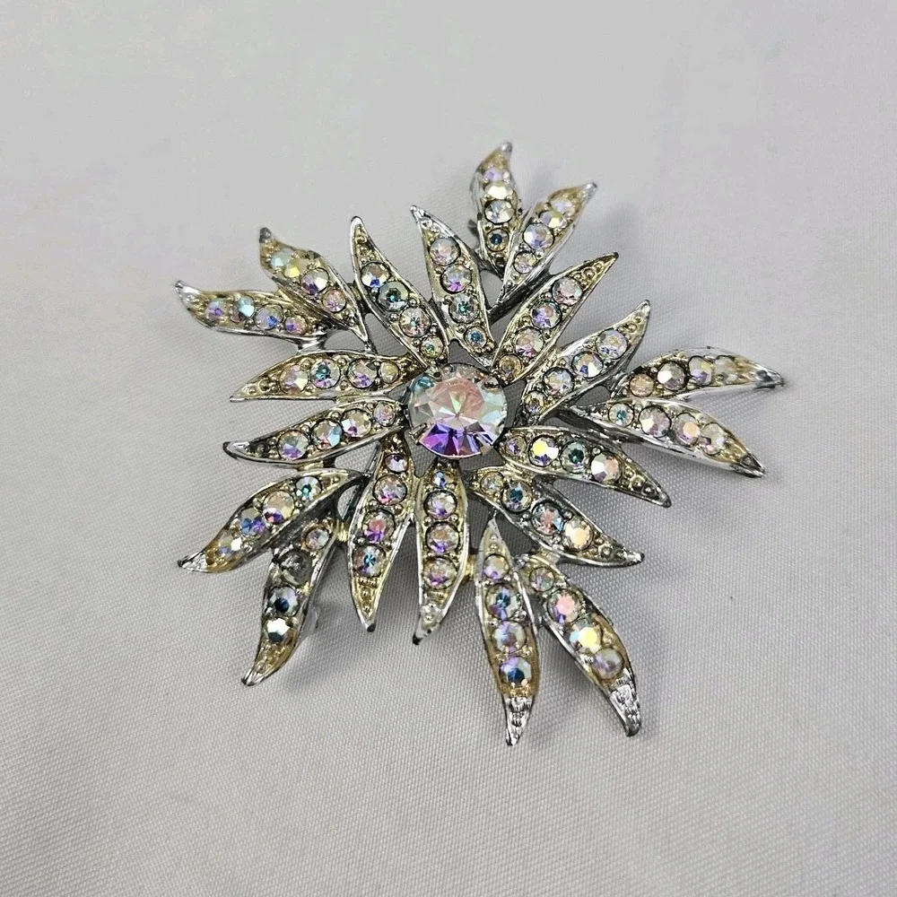 Vtg Sarah Coventry Aurora Blaze Brooch Borealis Pin Iridescent  Costume Jewel